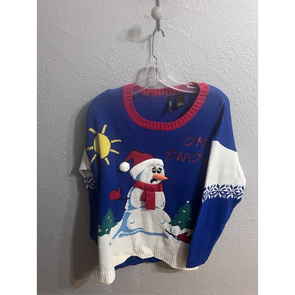 New‎ Directions Ugly Christmas Sweater Womens Size 1X Blue Snowman Holiday